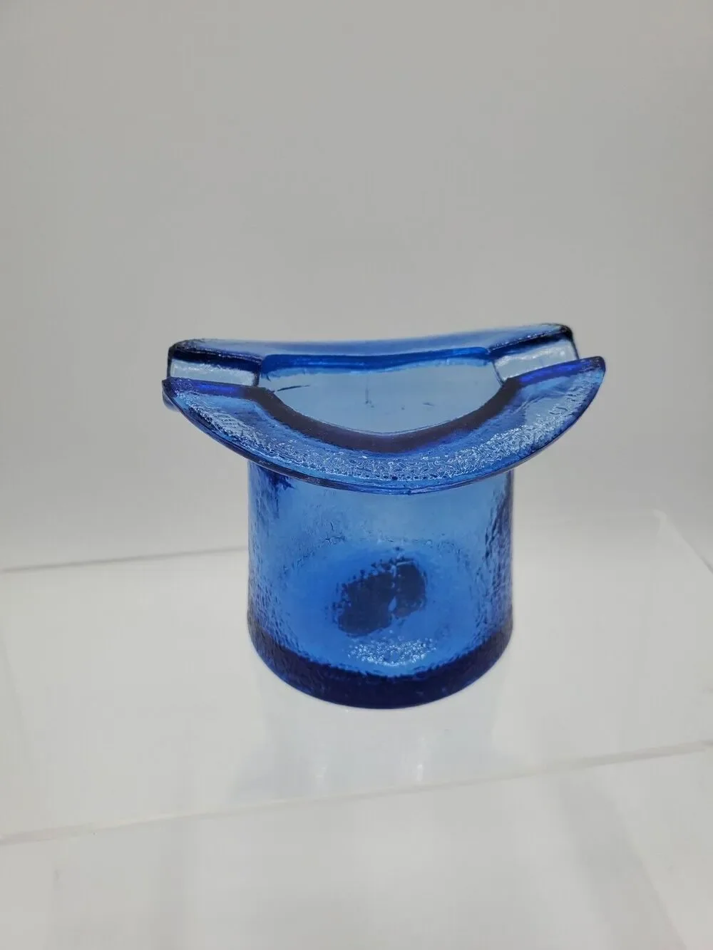 Vintage Cobalt Blue Glass Top Hat Ashtray Tobacco Toothpick 3
